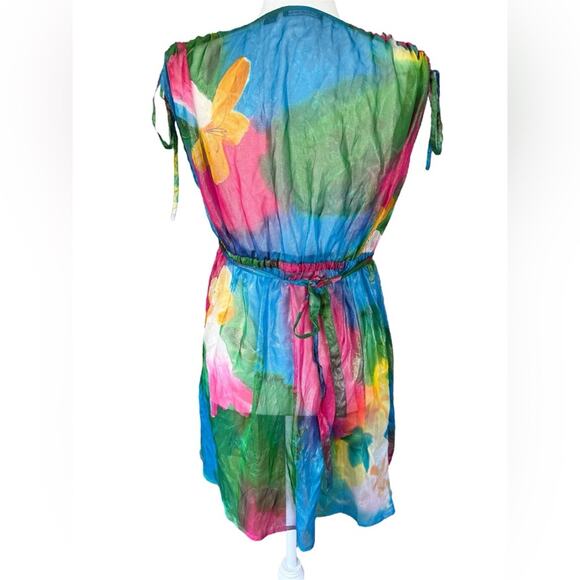 Michael Simon 100% Silk Multicolor Vibrant Shimmery Embellished Tunic Blouse- S‎ - Picture 3 of 12